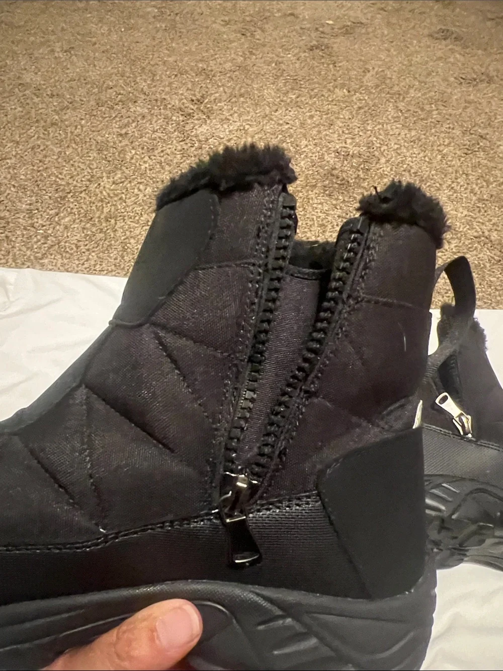 Silent Care mens black winter boots. Zip closure. Super warm. Waterproof